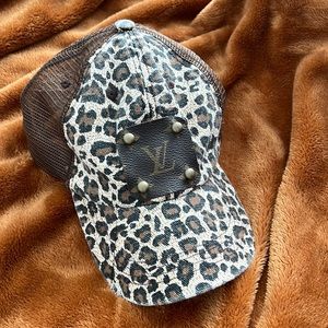 Cheetah baseball hat with repurposed lv logo